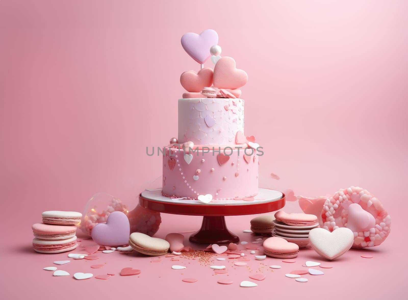 valentines day on pink background with candy hearts.