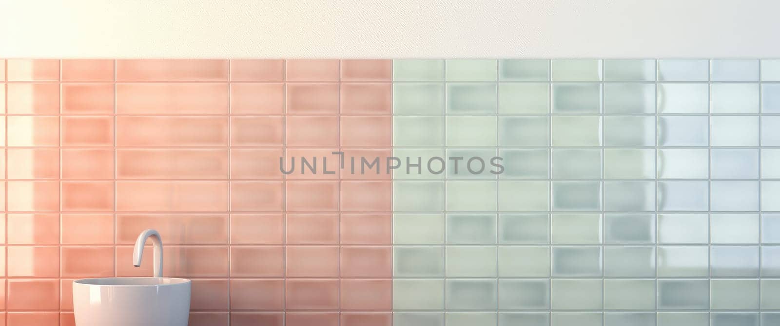 two different colors of tile against the wall.