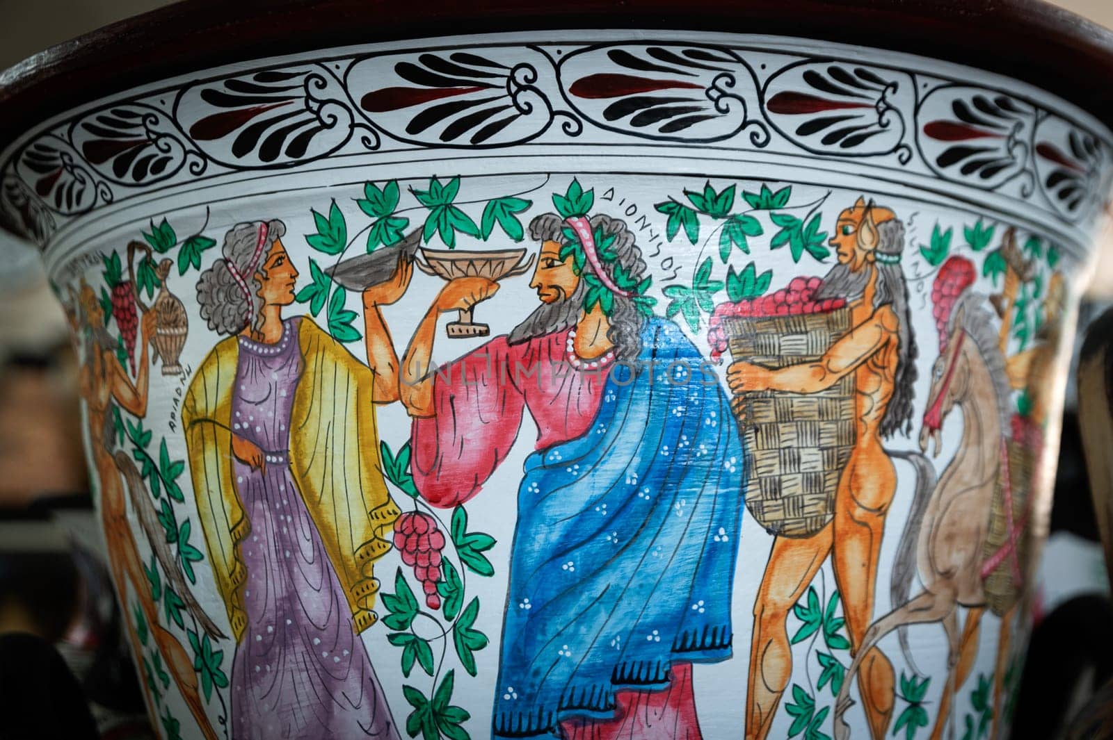 antique greek pottery with typical design hand made