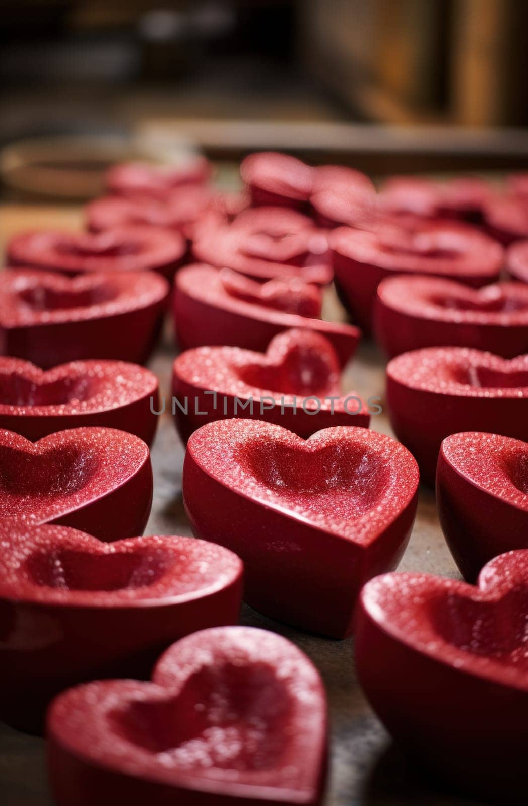 heart shaped bowls of red icing.