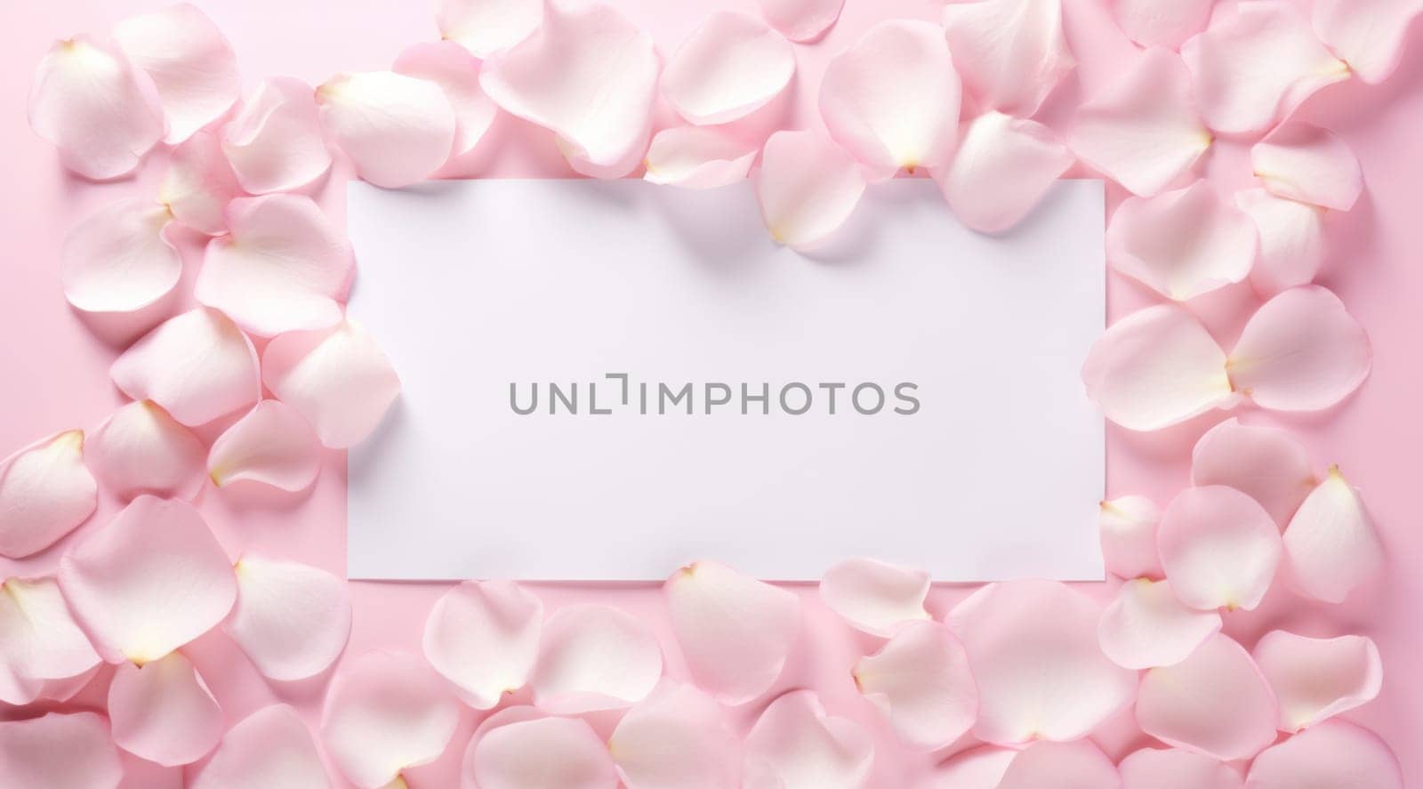 a blank white piece of paper surrounded by pink rose petals.