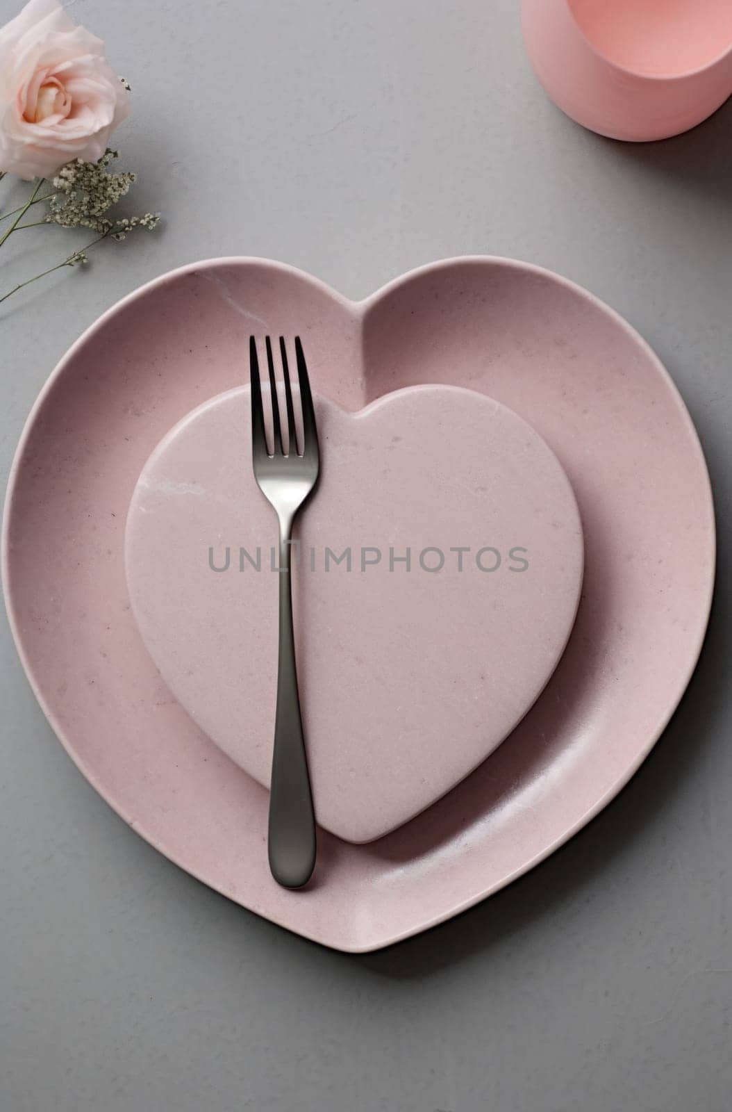 gray plate with heart fork.