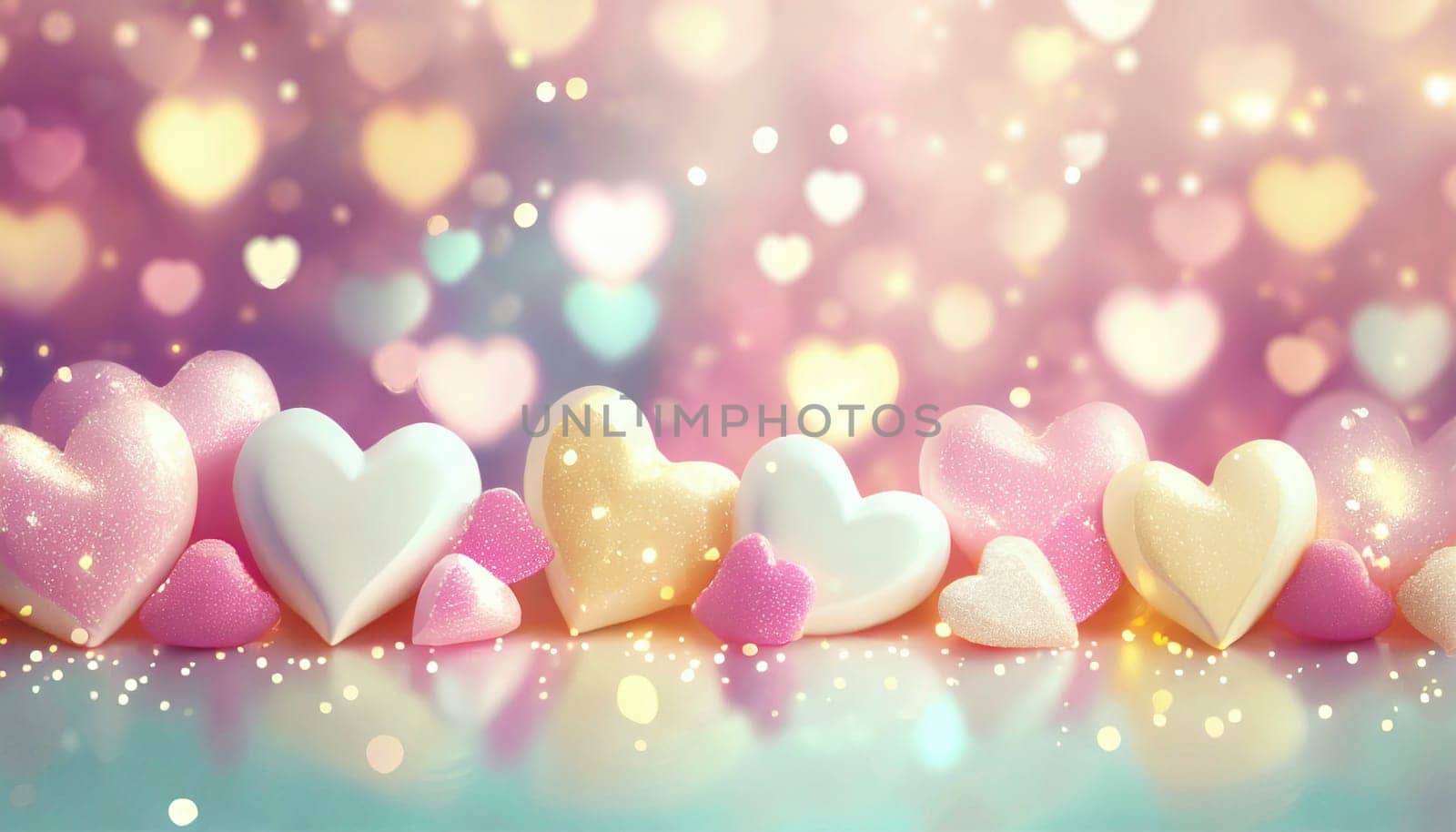 Valentine's day background with hearts and bokeh lights. AI generated