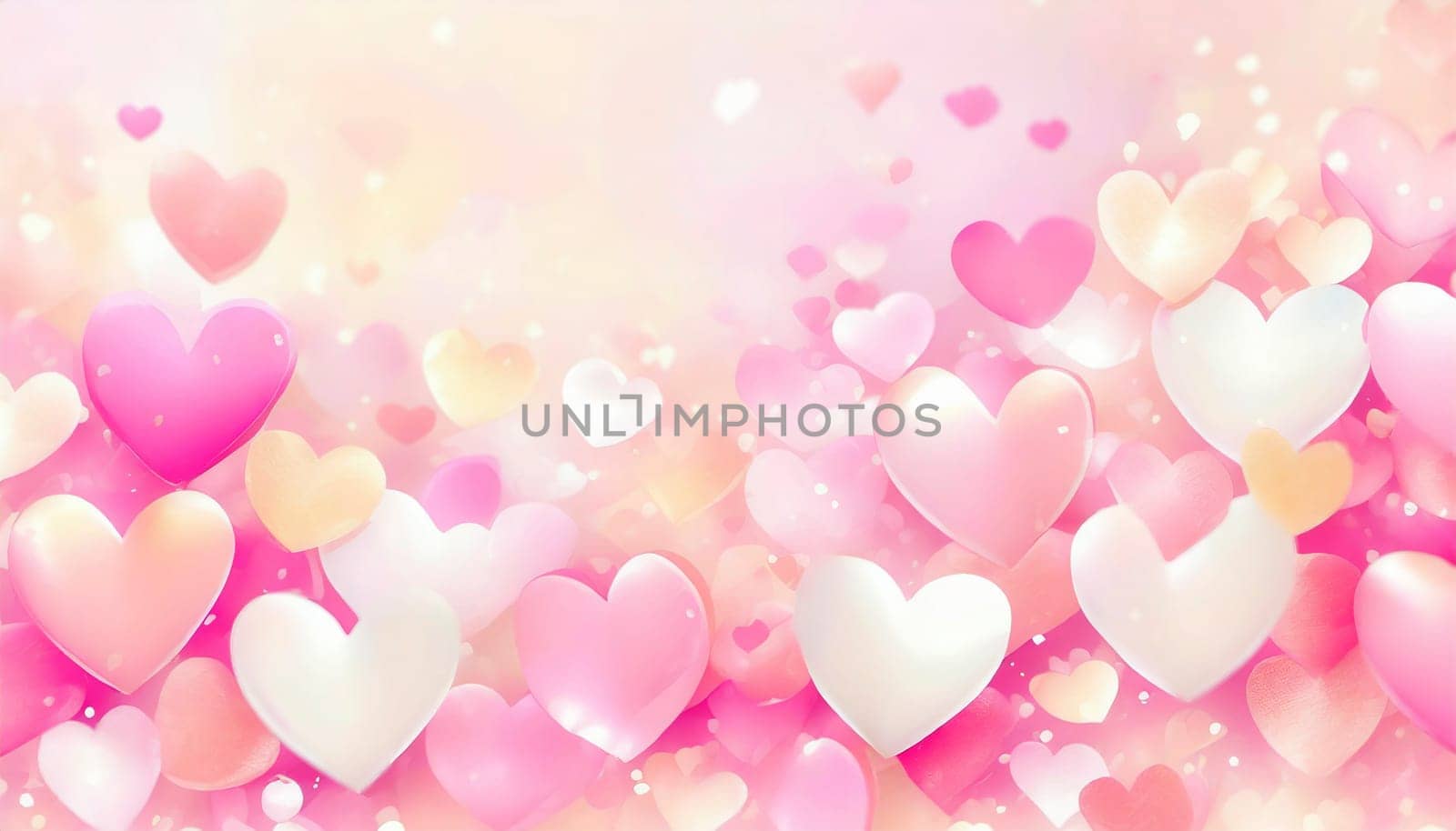 Valentine's day background with hearts and bokeh lights. AI generated