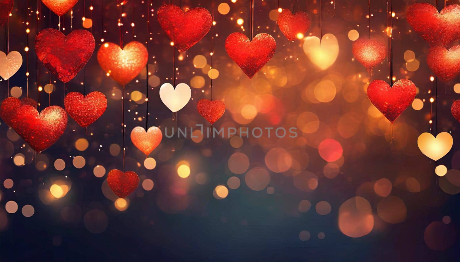 Valentine's day background with hearts and bokeh lights. AI generated