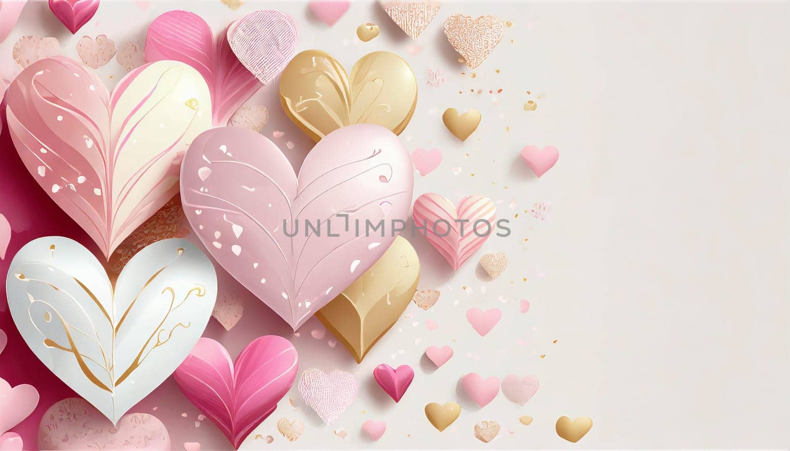 Valentine's day background with hearts and bokeh lights. AI generated