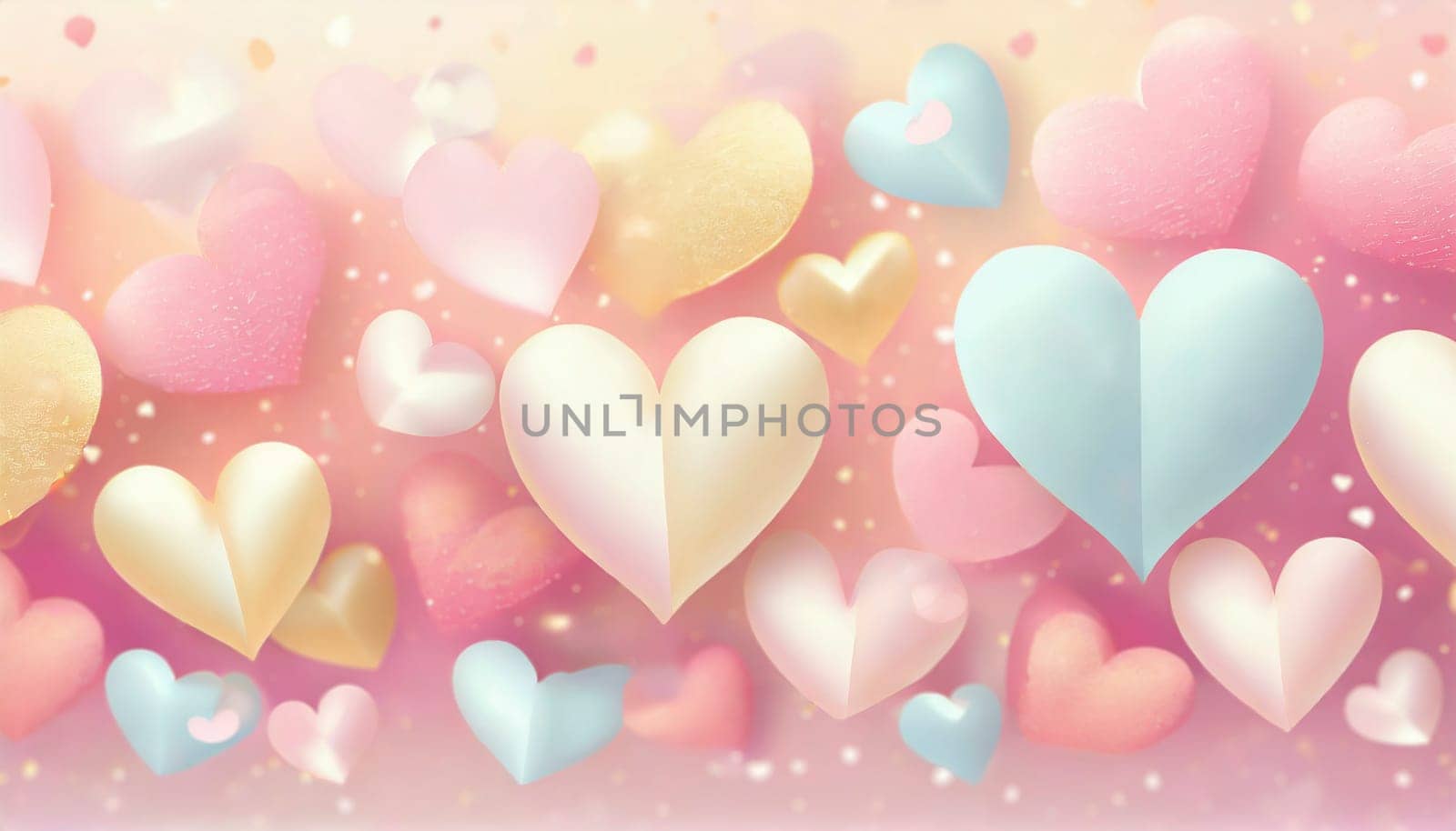 Valentine's day background with hearts and bokeh lights. AI generated