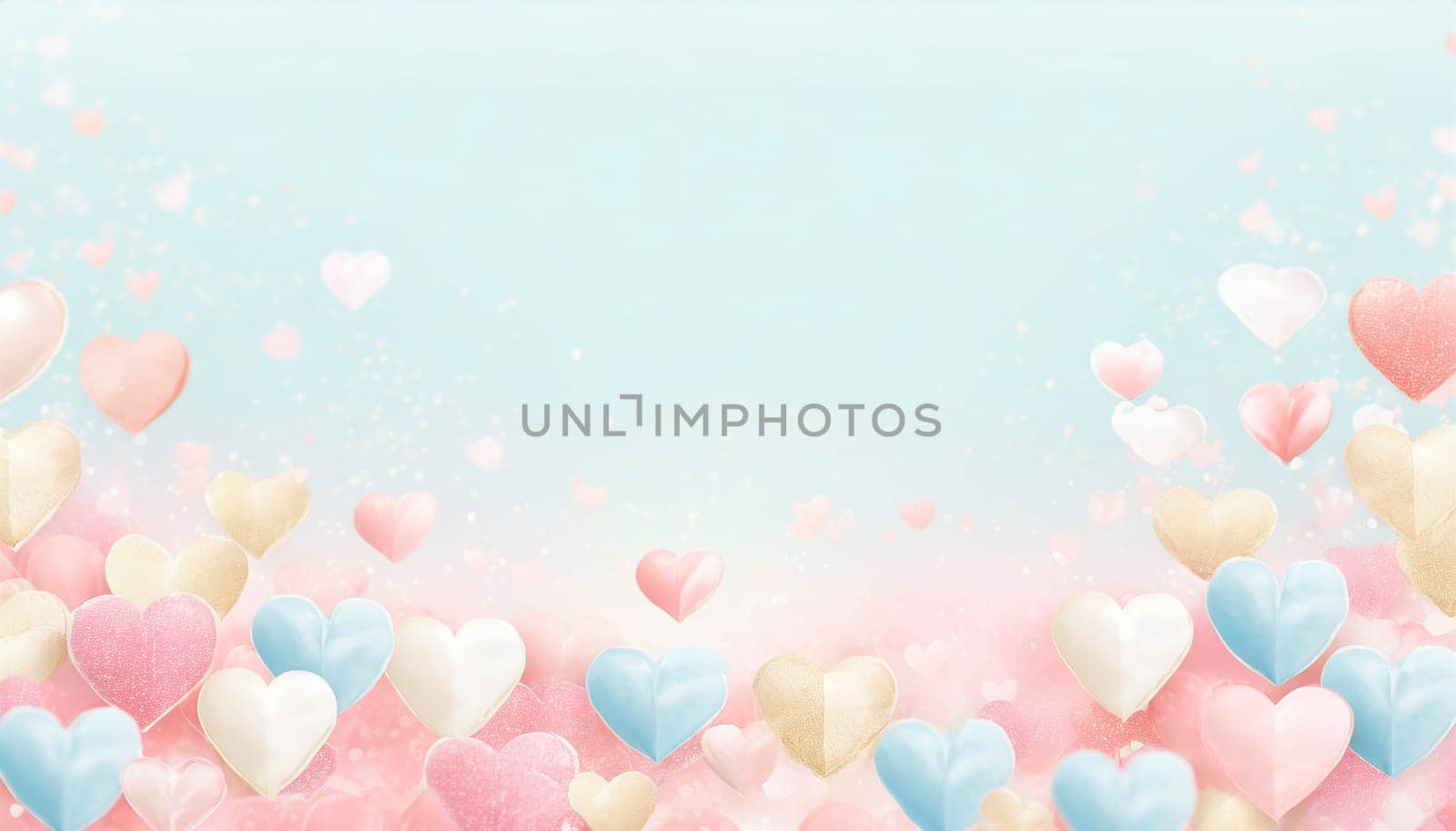 Valentine's day background with hearts and bokeh lights. AI generated