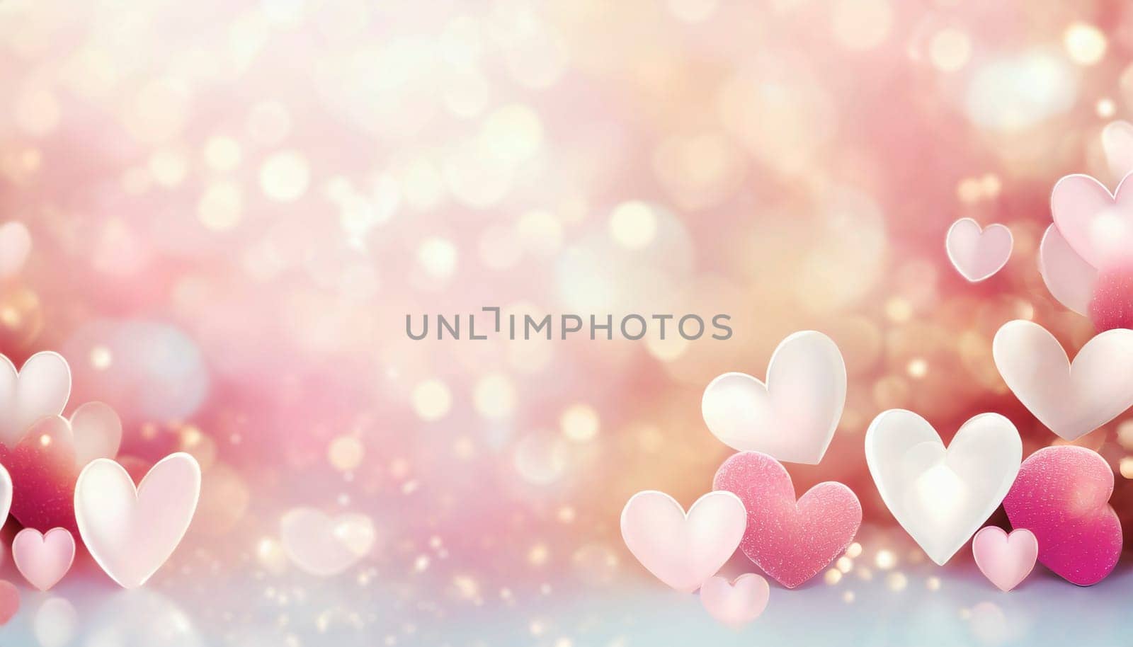 Valentine's day background with hearts and bokeh lights. AI generated