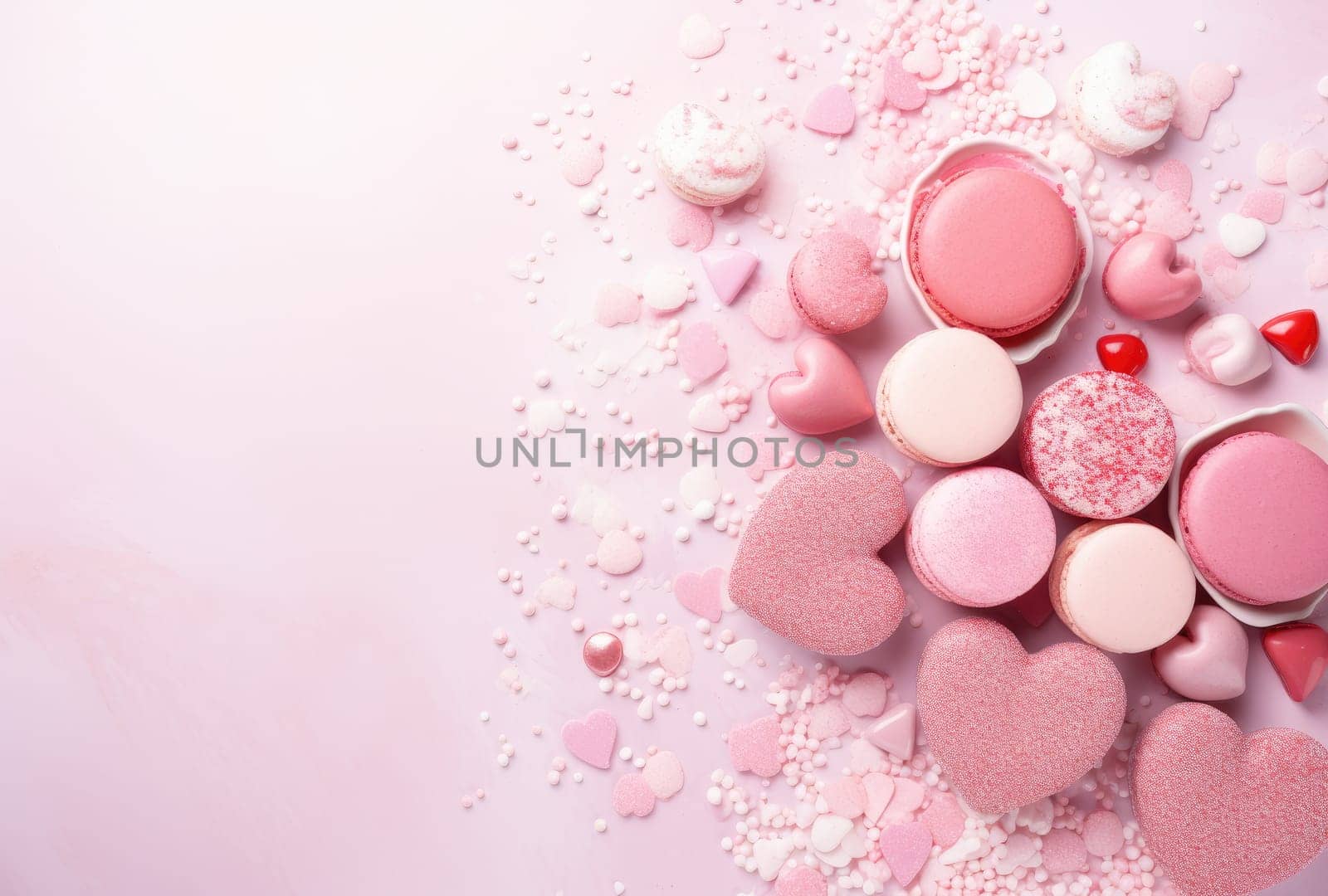 sweets and valentine's day on a pink background.