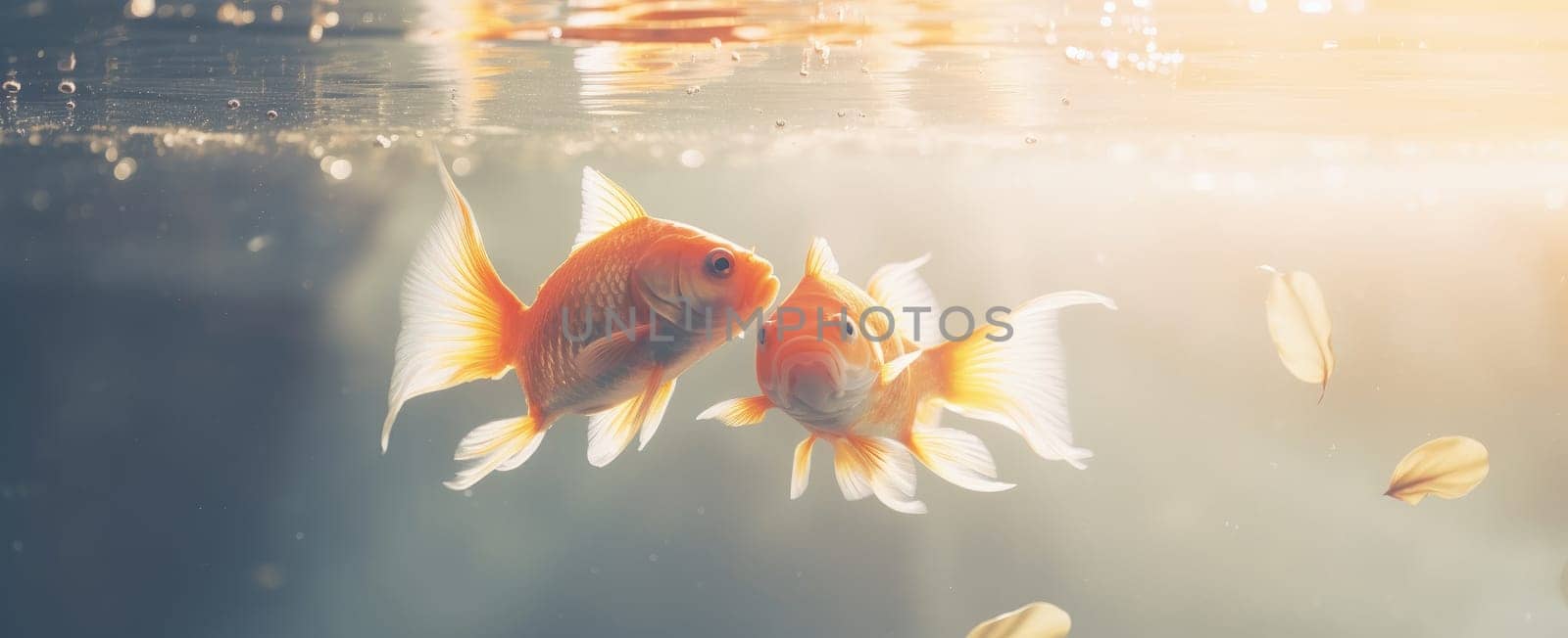 two goldfish in an aquarium swimming in circles.