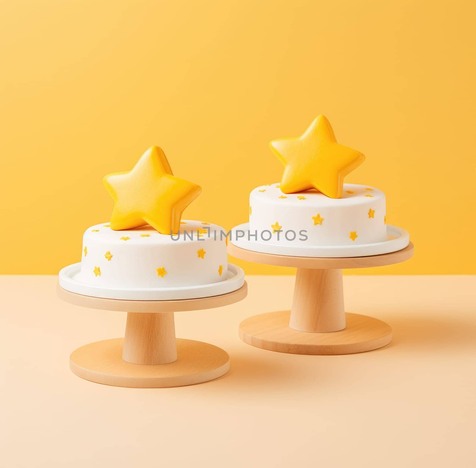 two white star cakes on the top of a cake stand.