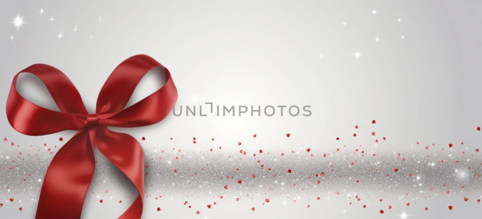 a heart shaped red ribbon with glitter silver backgrounds.