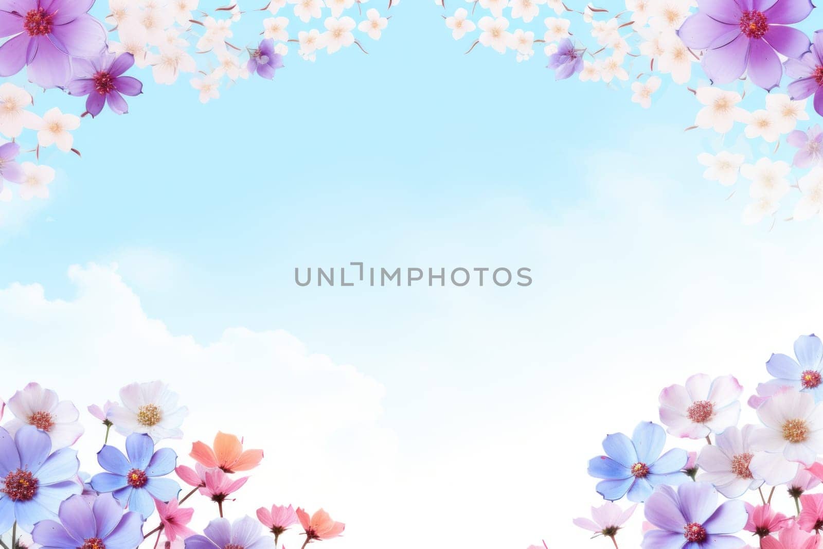 floral border with purple and pink flowers.