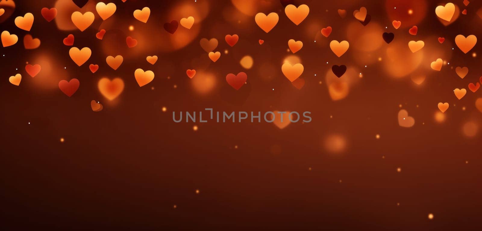 love hearts falling on brown background.
