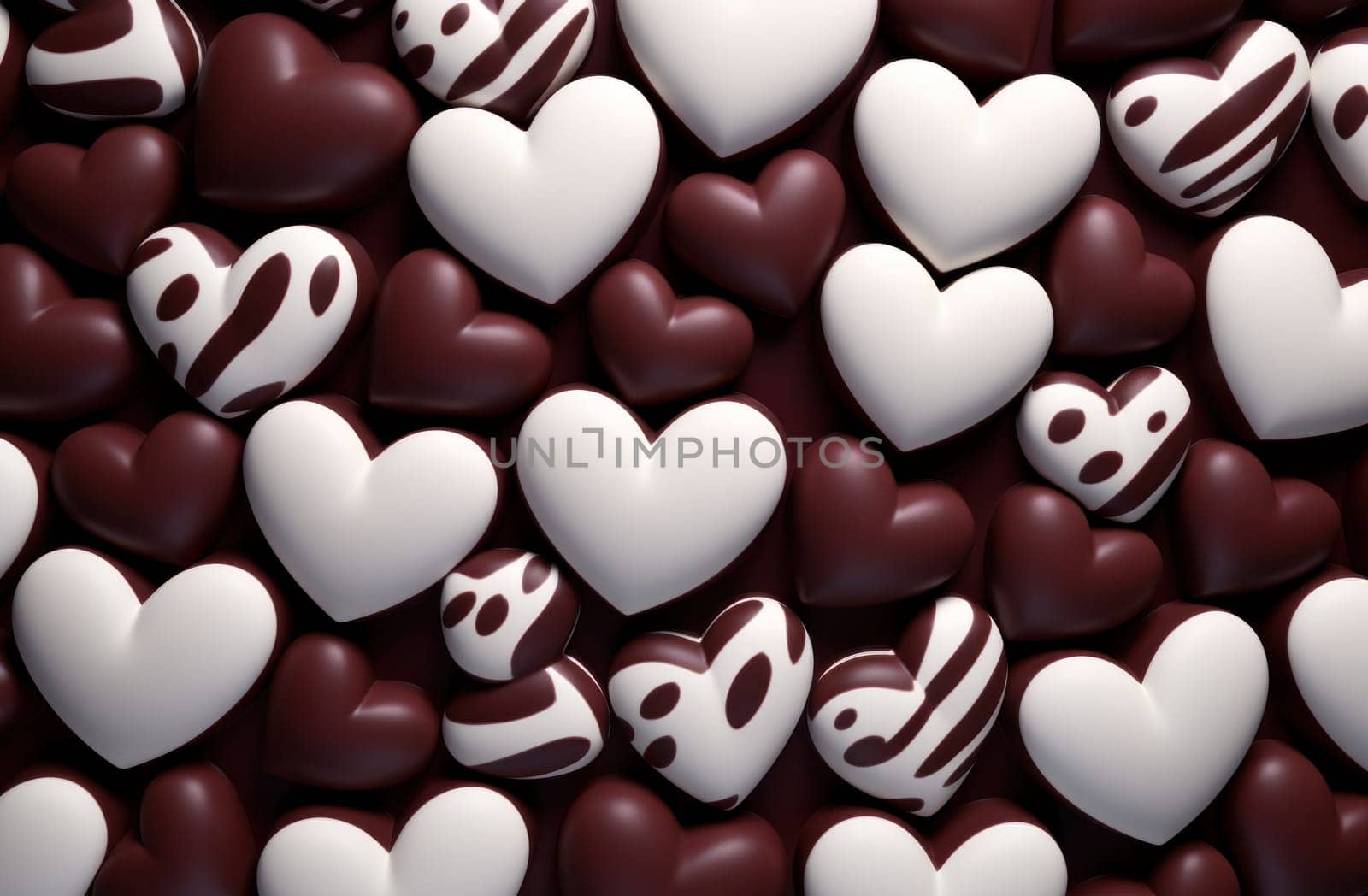 many chocolate hearts are in one frame.
