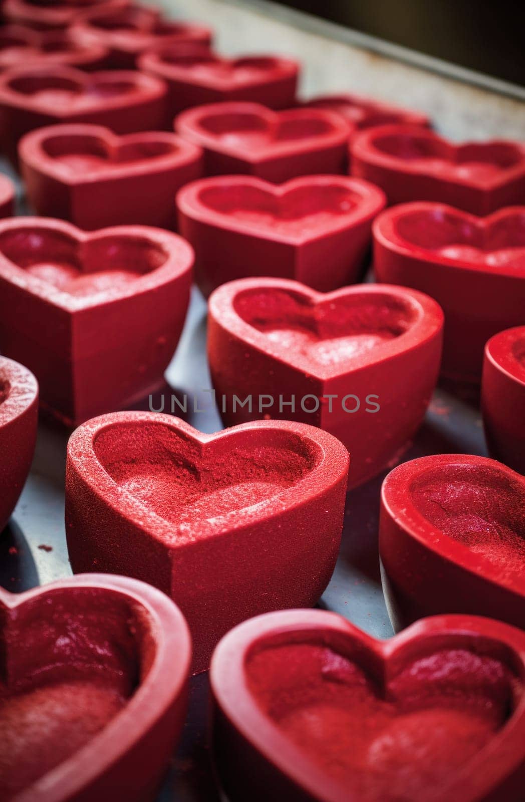 heart shaped bowls of red icing.
