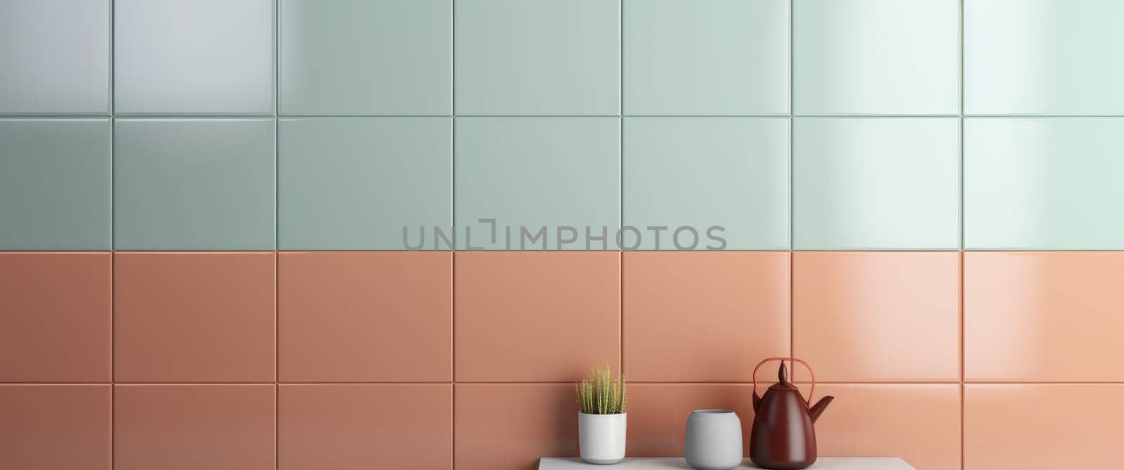 two different colors of tile against the wall.