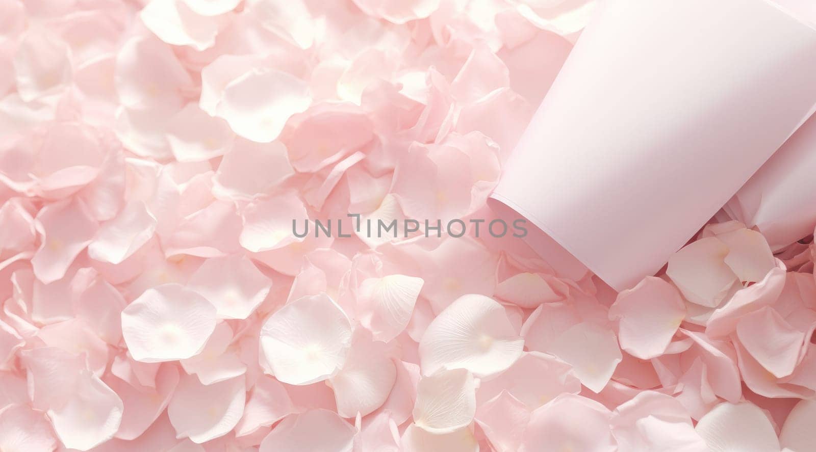 this image combines the rose petals and white paper.