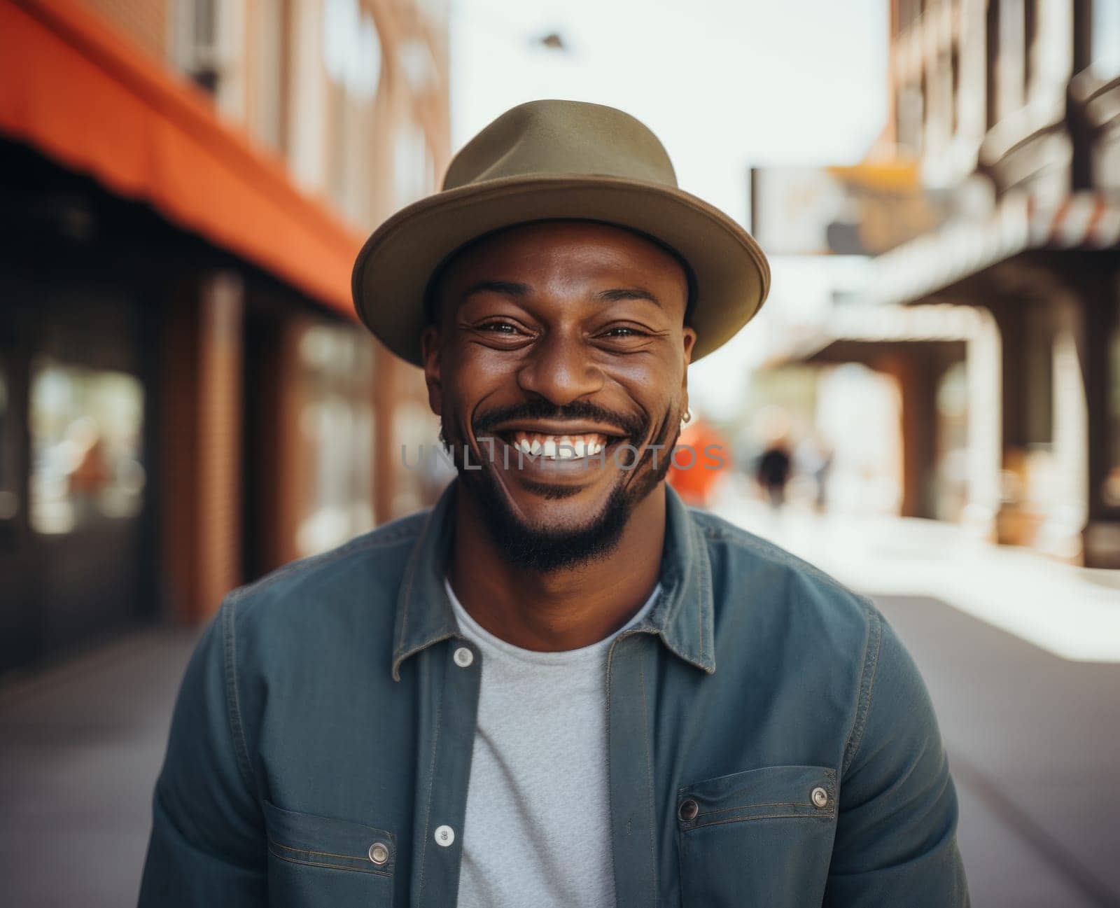 a black man in a hat faces up to the camera and tries to smile.