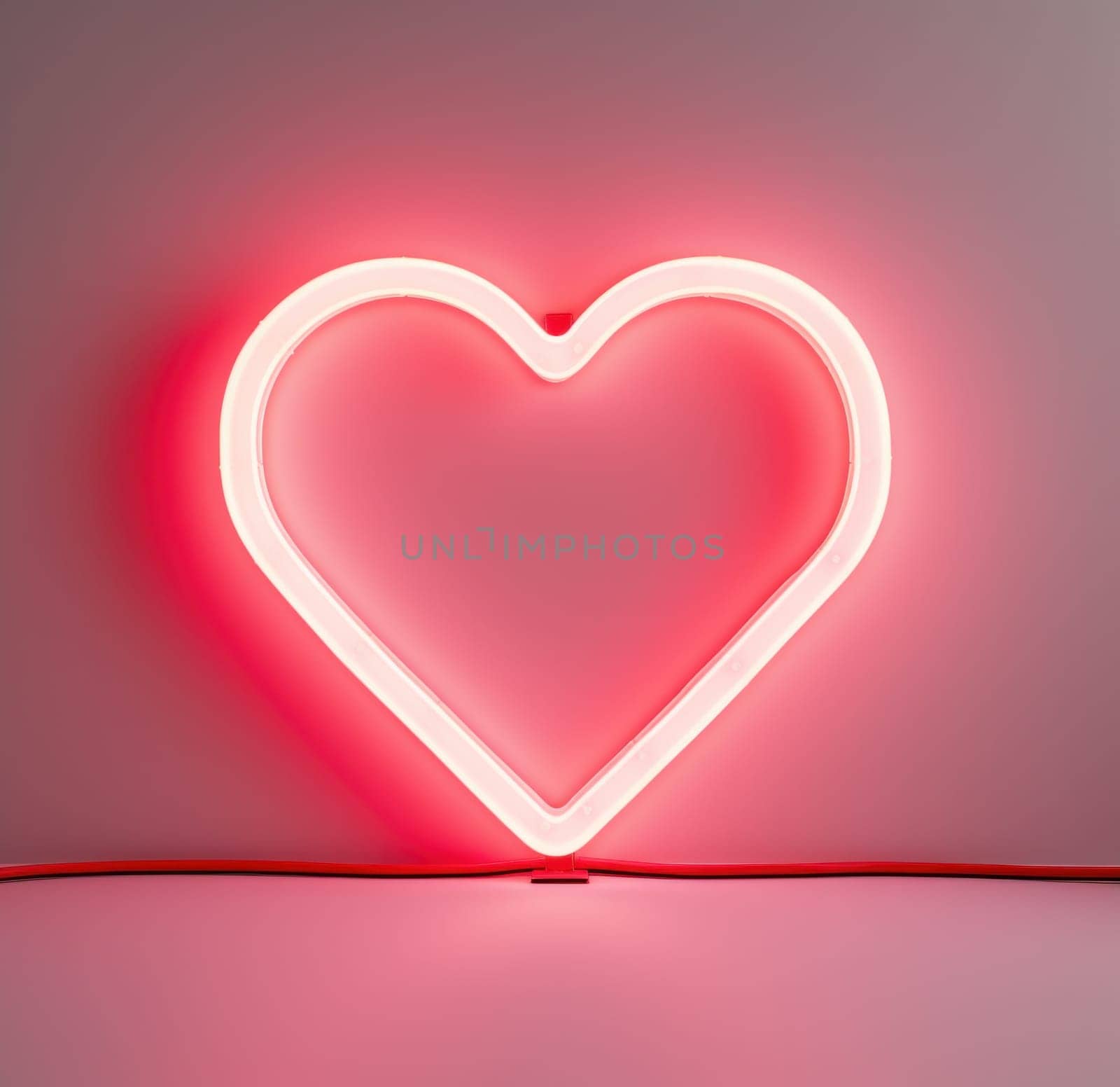 a heart neon sign is lighted up on a pink background.