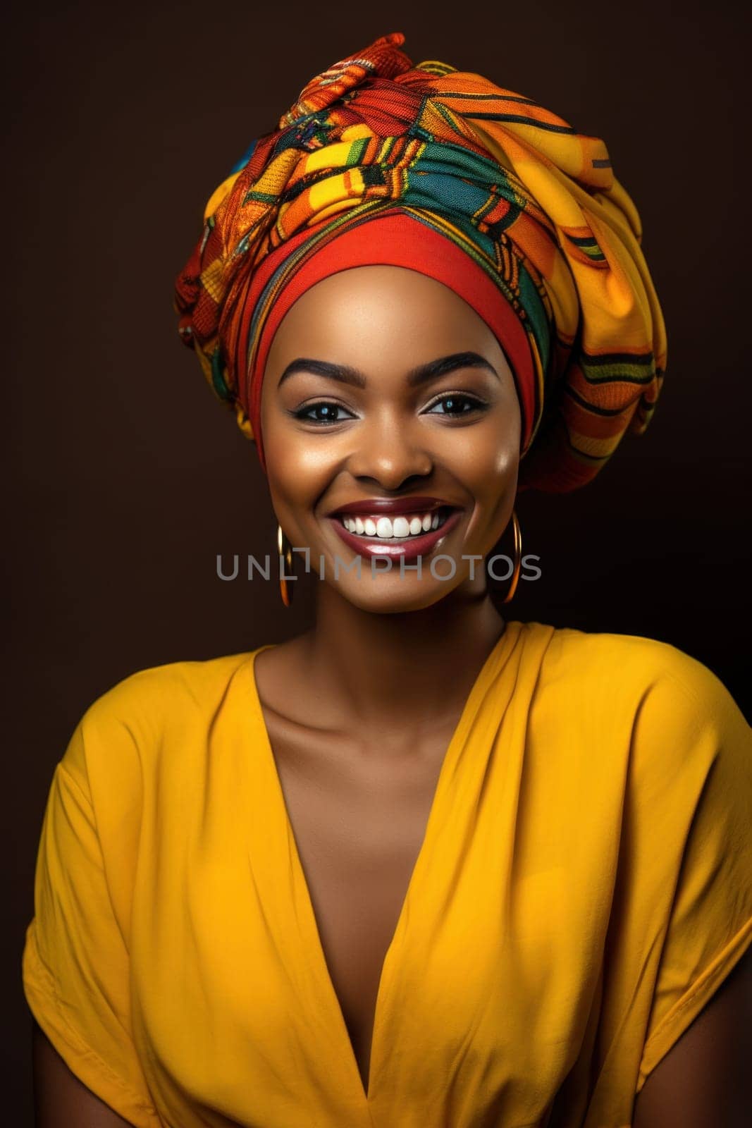 a smiling african babe wearing a colorful headband.