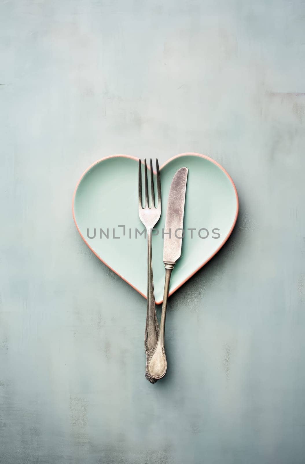 this image reveals a plate with a heart shaped fork.