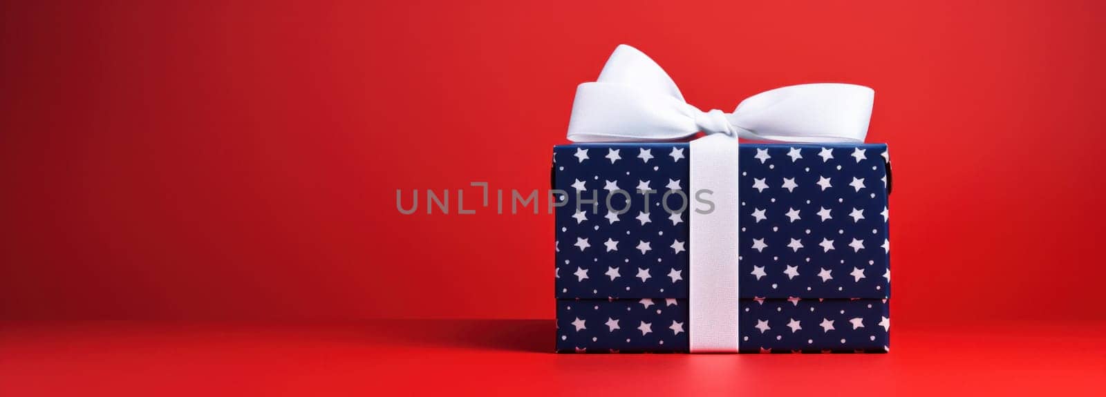 person holding a white christmas gift box on red background.