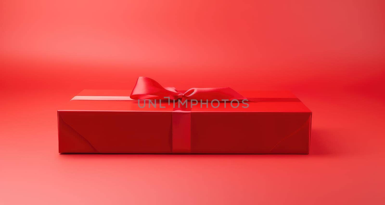 the red gift box on a red background.