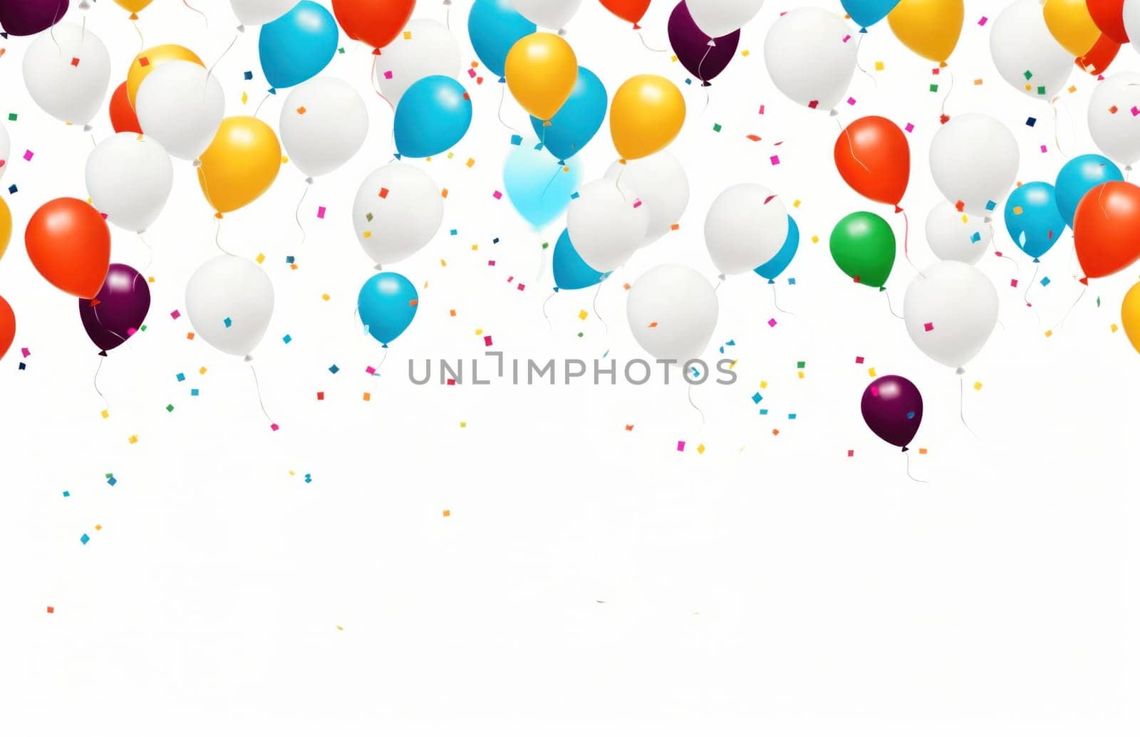 many colorful balloons flying over a white background.