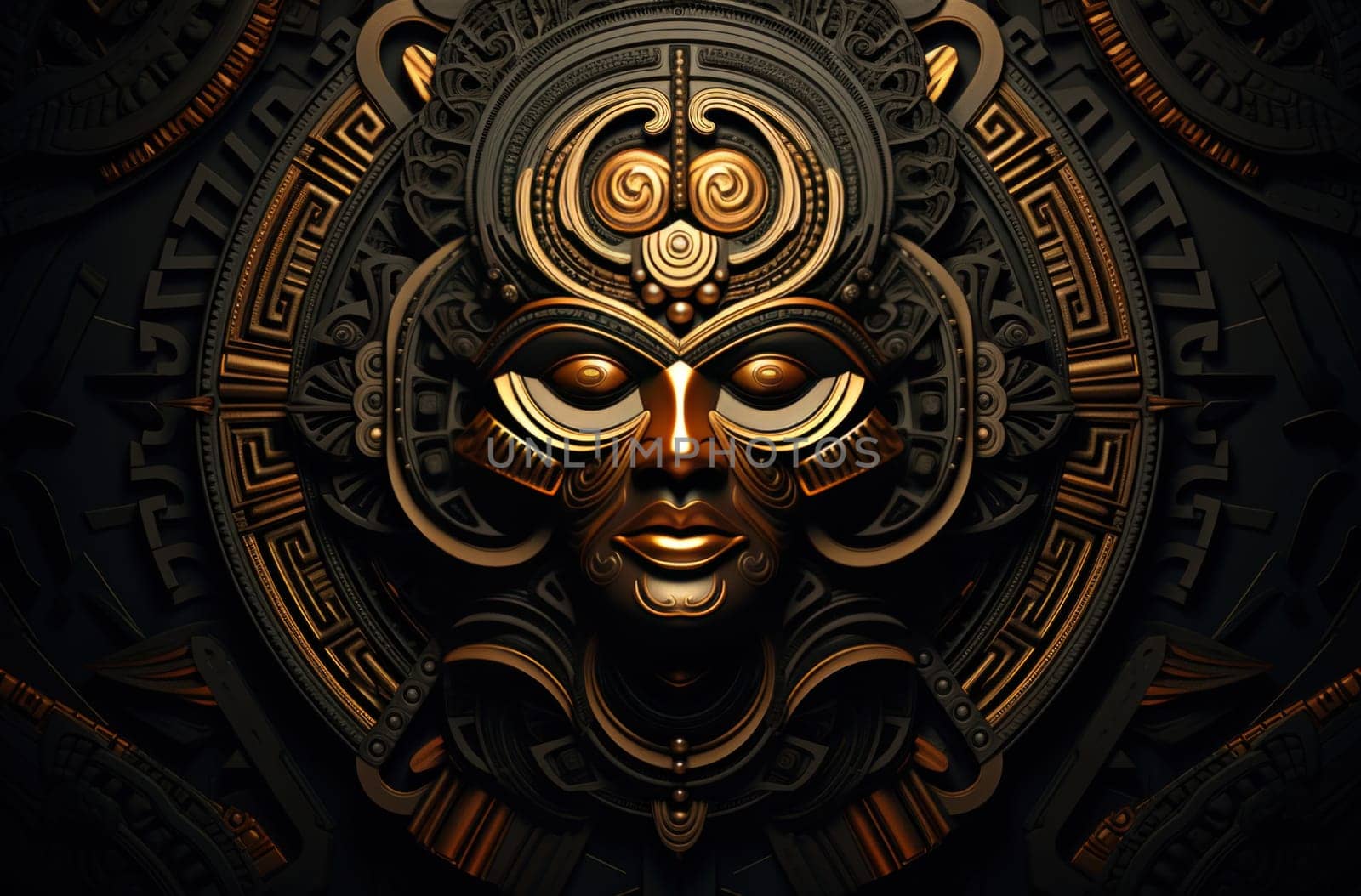 a design with tribal elements on the background.