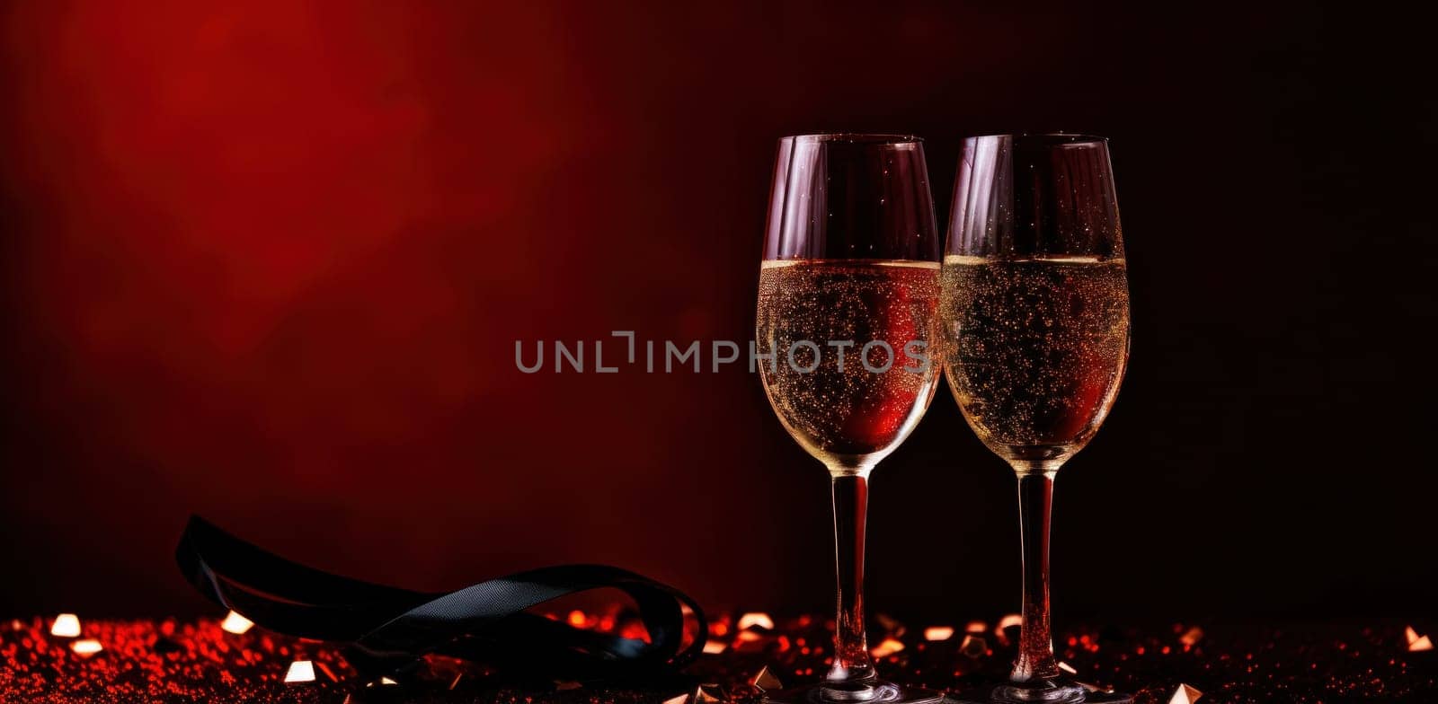champagne glass in a red background.