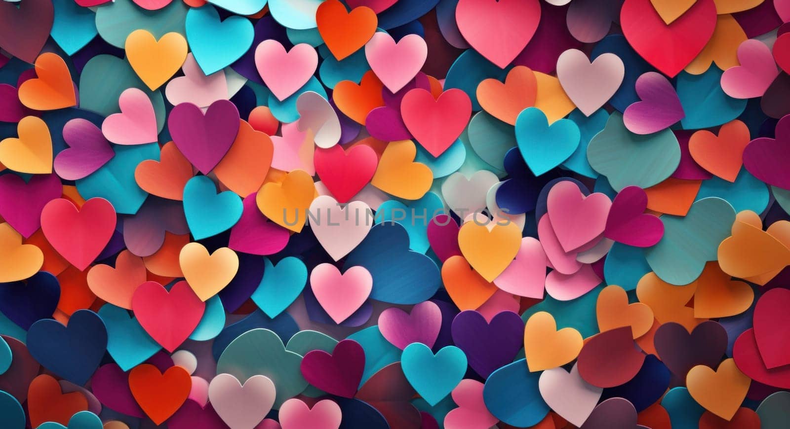 colorful heart cutouts with a circular background.