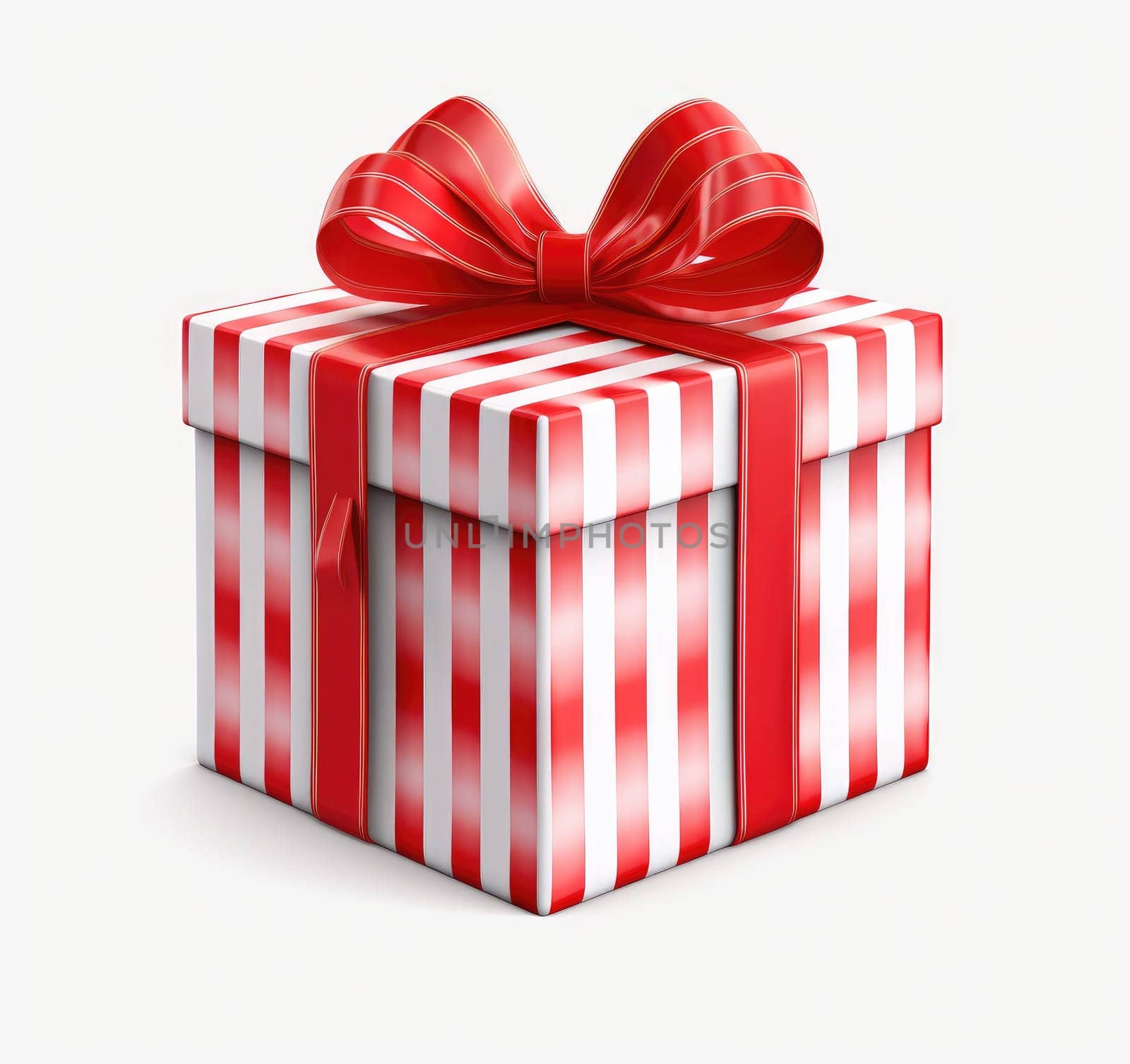 red gift box with red ribbon on a white transparent background.
