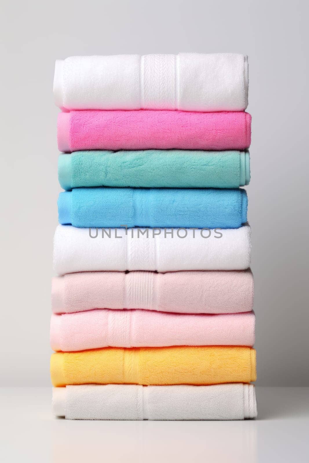 Stack of folded Towels on bright background. artificial art