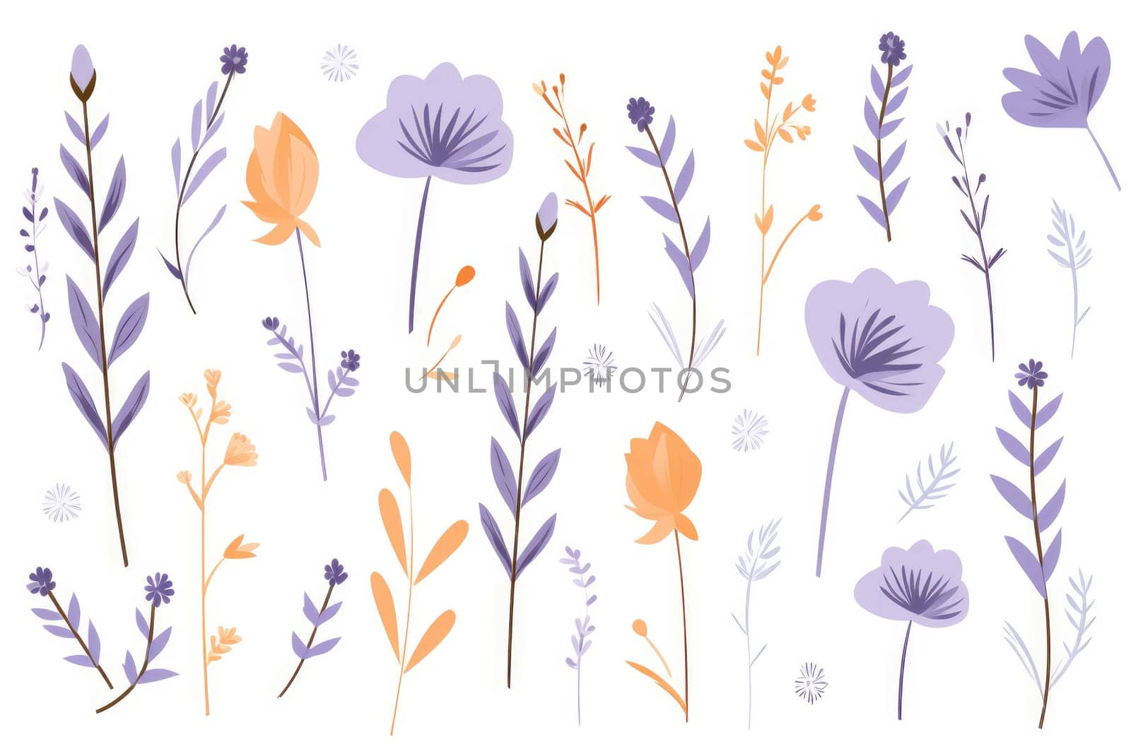 some lavender and white flowers on a white background.