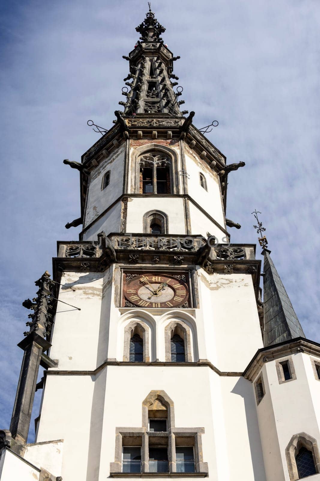Zabkowice Slaskie, Poland - October 2, 2021: Market square with neo-gothic 19th century Town Hall, Lower Silesian Voivodeship