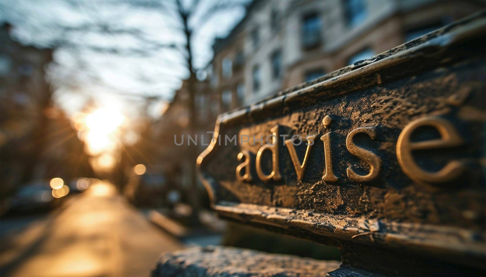 A Sign in the city with the word advise. Brainstorming and thinking. The lawyer office is open to provide advice on legal issues, receive accurate advice and advice. legal adviser concept. business office
