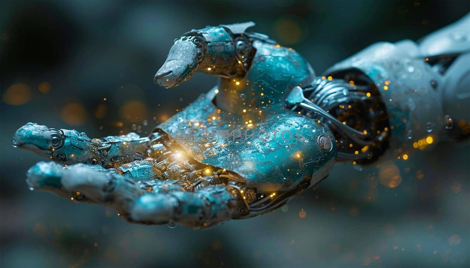 AI, Machine learning, Hands of robot and human touching on big data network connection, Data exchange, deep learning, Science and artificial intelligence technology, innovation of futuristic. Copy space Virtual digital hand ai