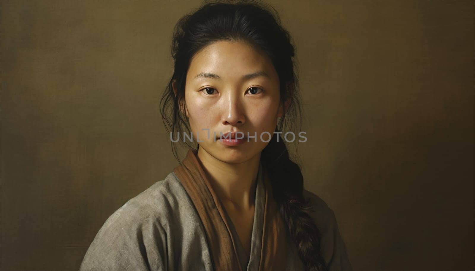 Natural Asian woman in Chinese landscape. Happy Asian woman farmer is at paddy field, feels confident. Concept Agriculture occupation. Organic farming. Thai farmer. Beauty Asia copy space