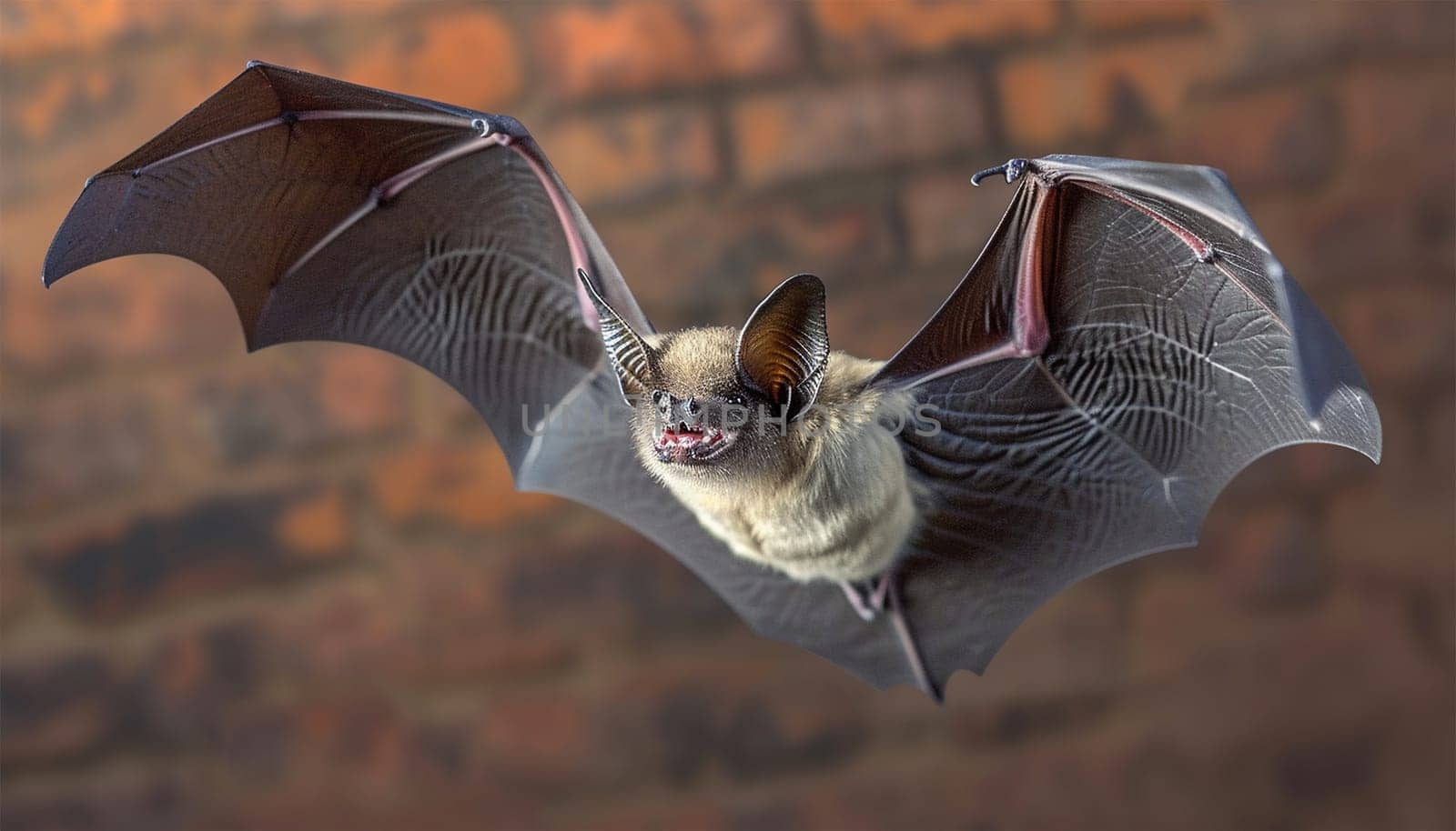 Bat hunts for fly. Flying bat hunting in forest. The grey long-eared bat (Plecotus austriacus) is a fairly large European bat. It has distinctive ears, long and with a distinctive fold. It hunts above woodland. nature wildlife