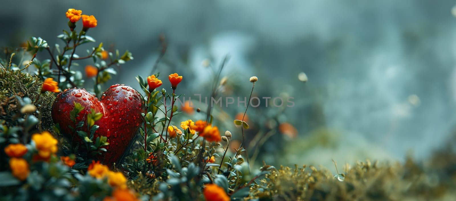 A heart untouched nature a concept illustrating the issues of nature conservation, bio-products and the protection of forests and woodlands in general. 3d rendering. Copy space Beautiful nature forest life lights