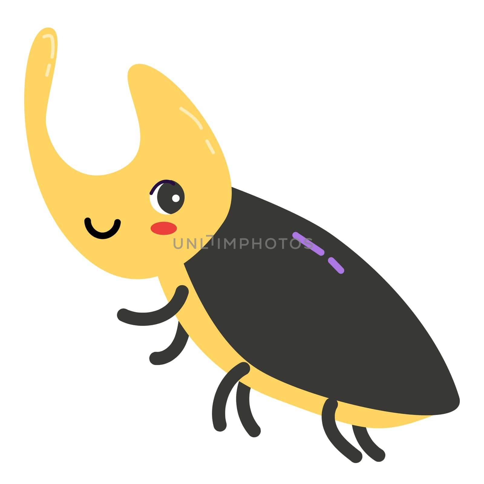 Rhinoceros beetle - cute cartoon character. Vector illustration in flat style. Can use for greeting card, childish design, poster.