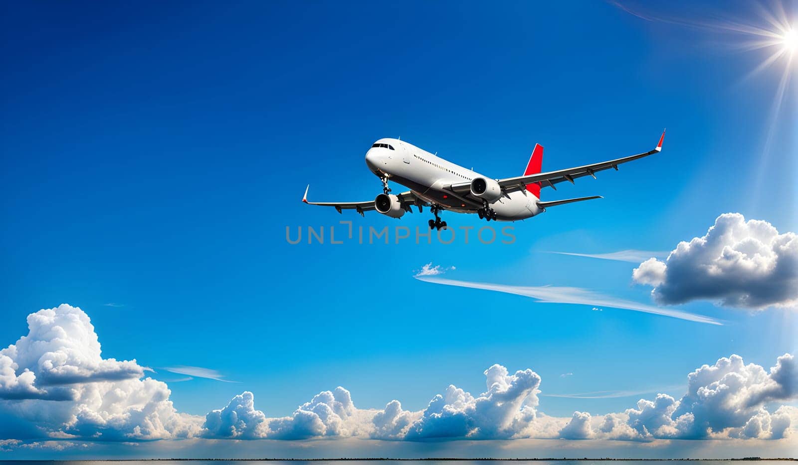 Big airplane flies in the sky