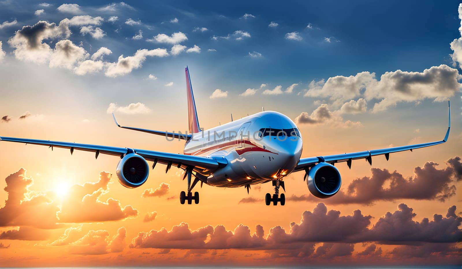 Big airplane flies in the sky