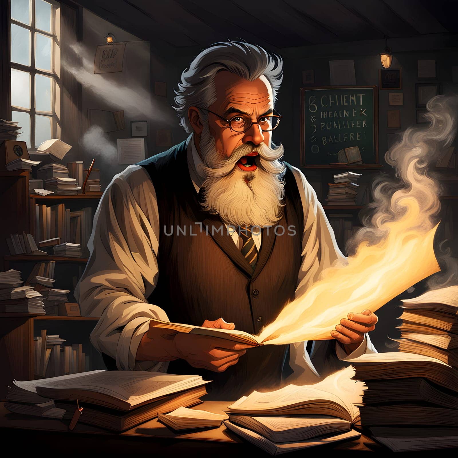 Crazy old bearded professor portrait