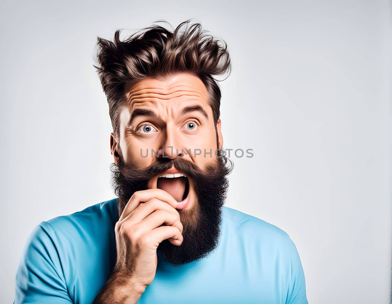 Crazy funny bearded man closeup
