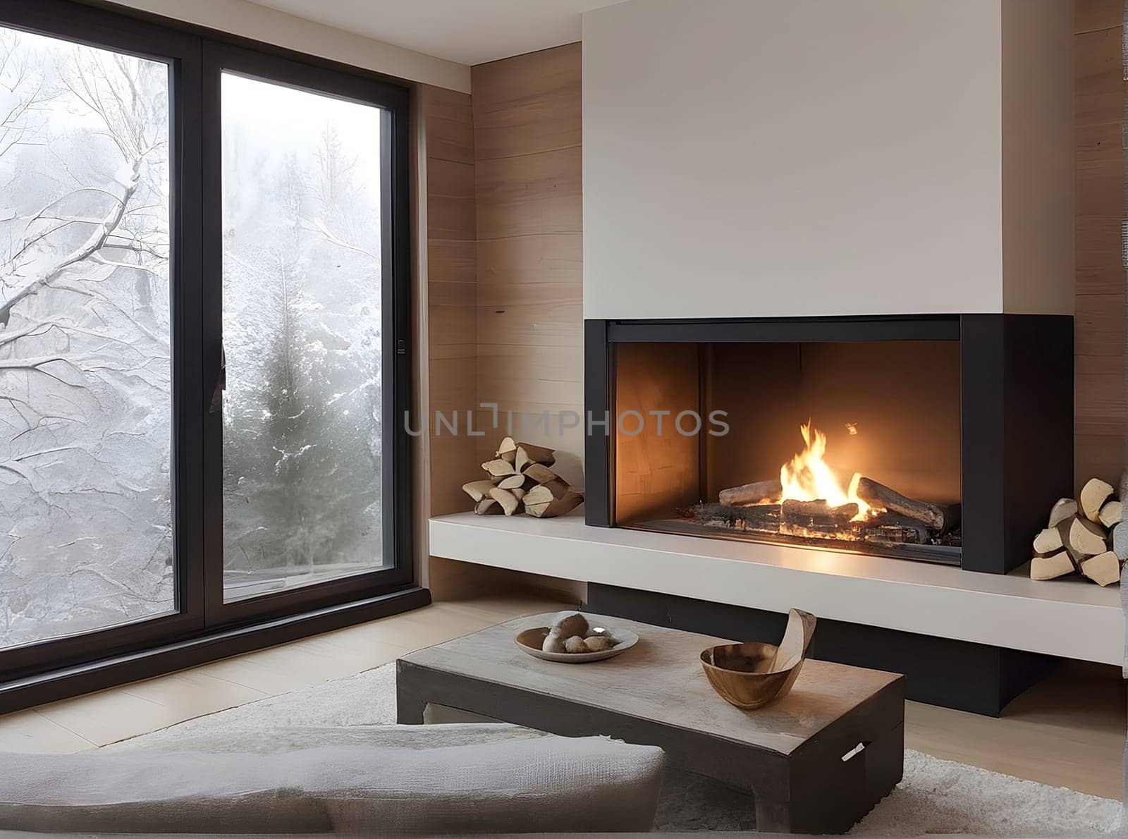 View of the fireplace at home