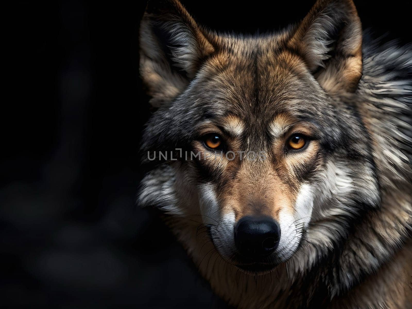 Portrait of the wolf on dark