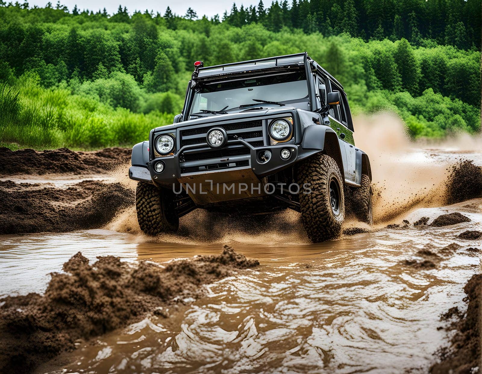Off road car drives in mud